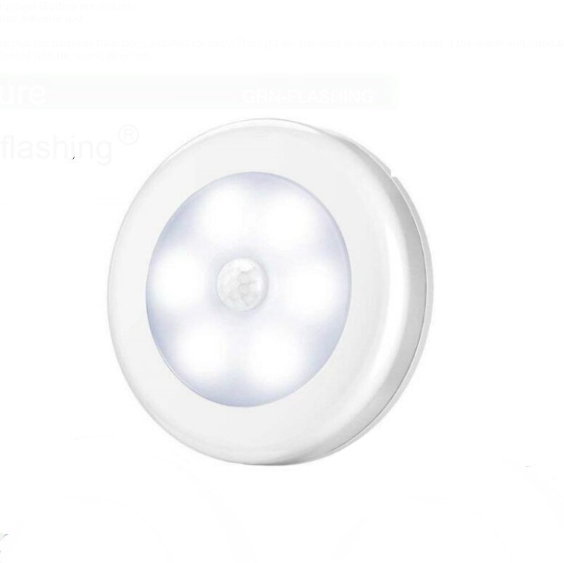 6 led perlesensor natlys pir infrarød bevægelse led pærer automatisk tænd og sluk skab batteri til hjemmet væglampeskab trappe: Hvid
