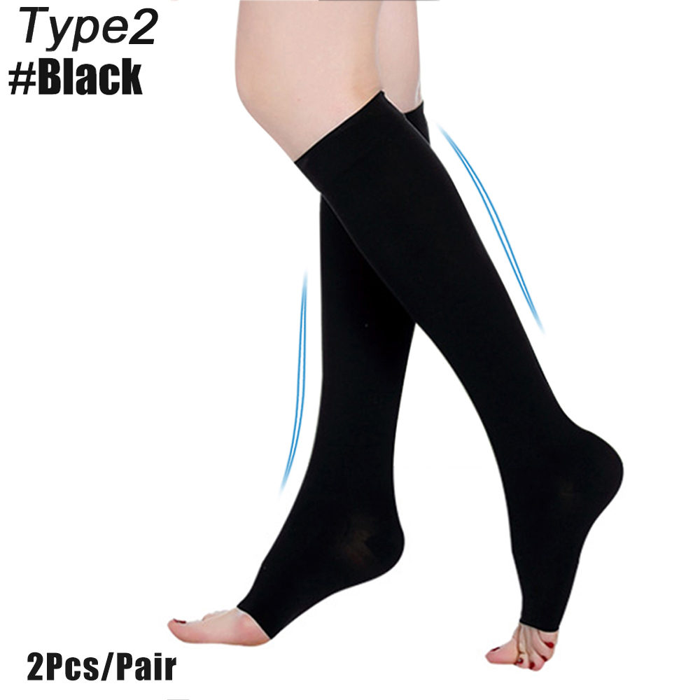 1Pair 20-30 mmHg Compression Stocking for Men and Women, Knee High Length, Open Toe: Brown / XXL
