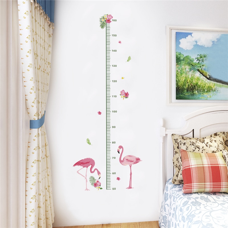 Flamingo hoogte meet diy muurstickers voor kinderen kamers home decor cartoon dieren groei grafiek muurstickers pvc muurschilderingen