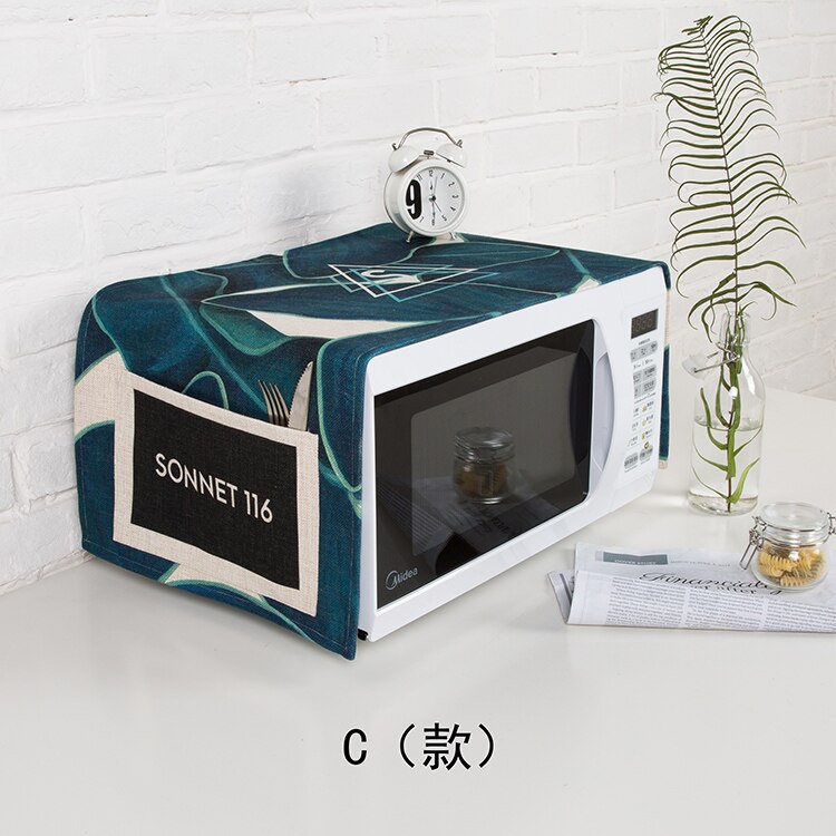 Nordisk stil blå växt mikrovågsugn damm täcker ugnsskölden tygkonst lantlig stil med butiksinnehållspåse: C