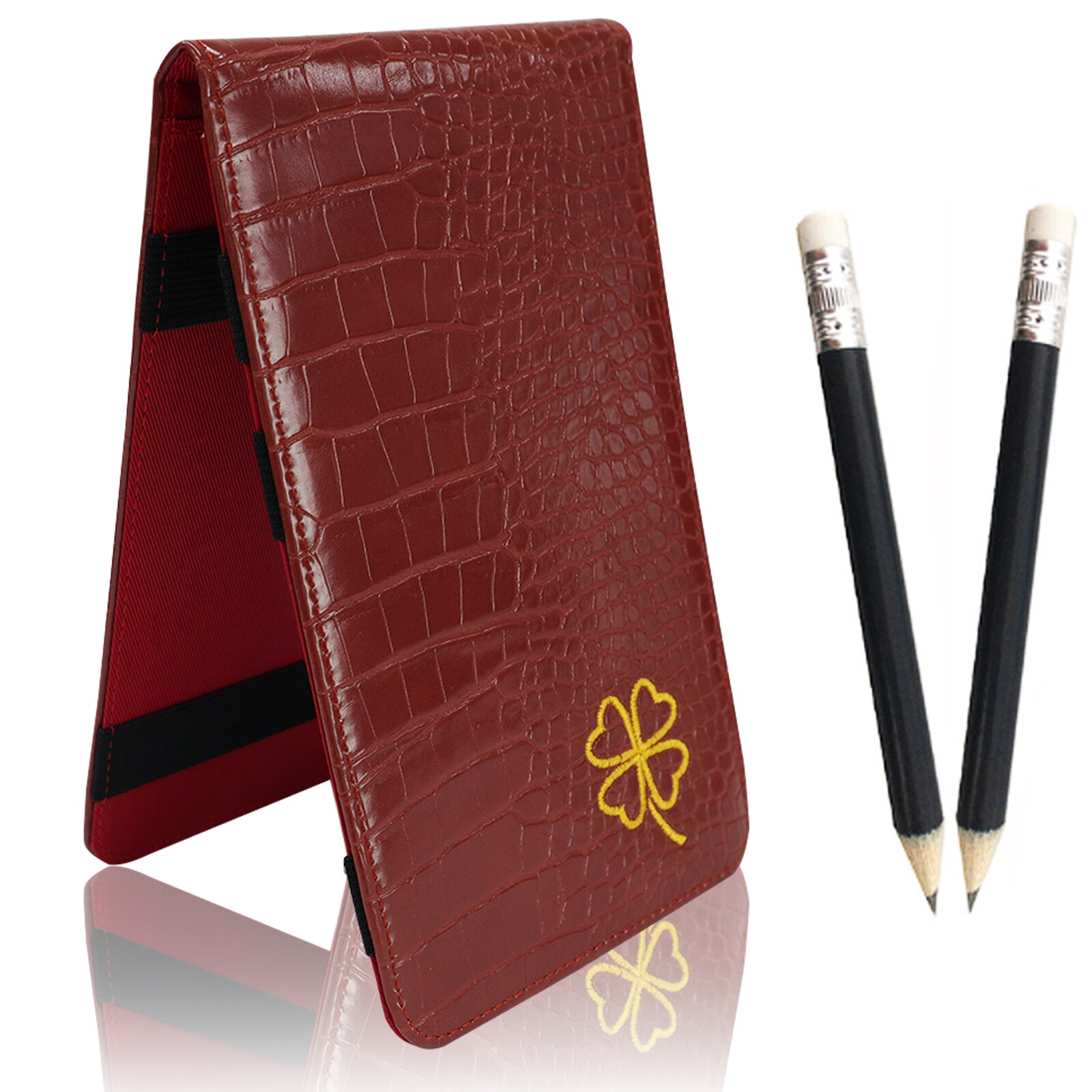 Funda de cuero PU para tarjeta de puntuación de Golf, soporte para tarjeta de puntuación de golfista con lápiz, suministros de ayuda de entrenamiento, accesorios,: Brown Grass