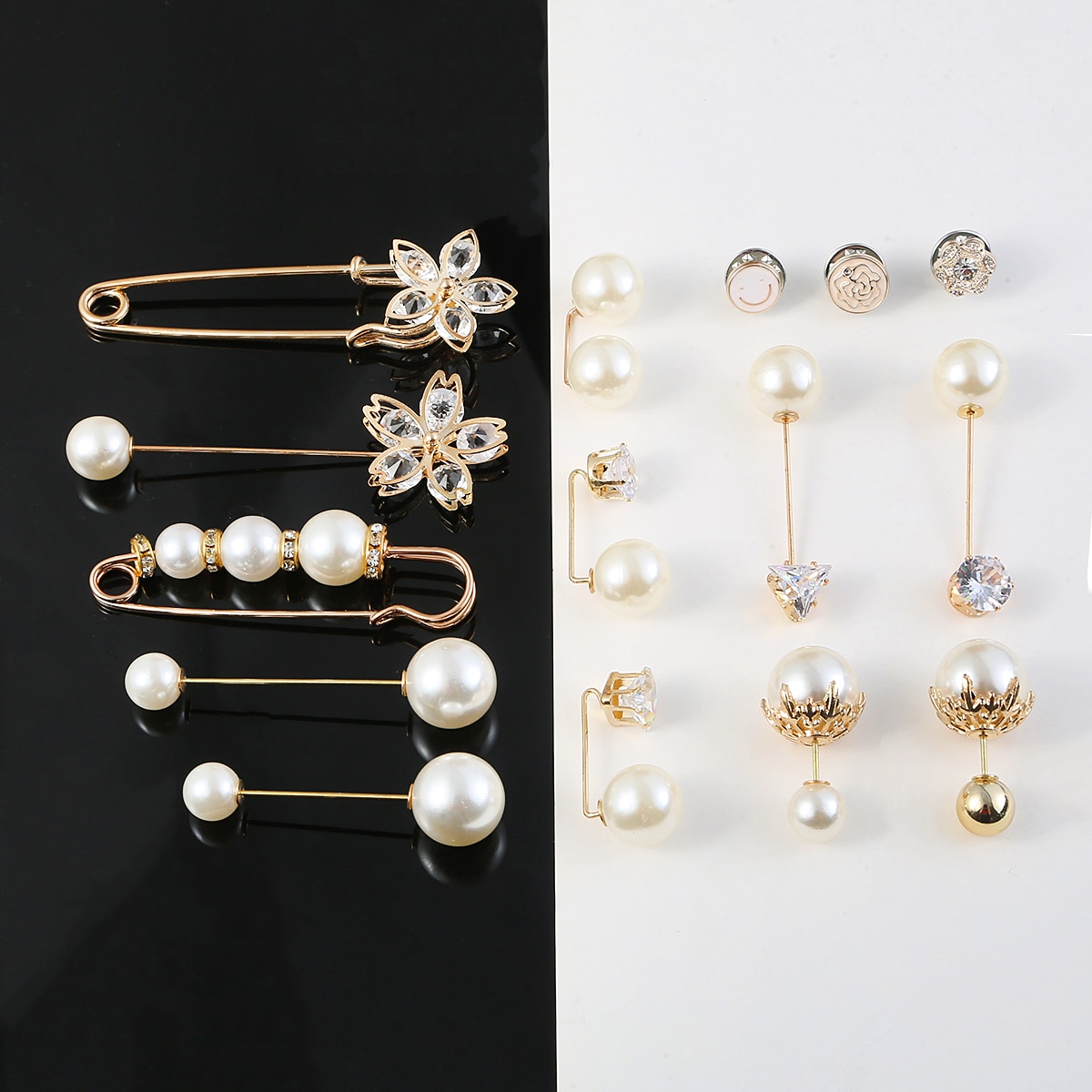 1-6 Stks/set Crystal Broche Pin Knop Jurk Strass Simulatie Parel Gesp Broches Voor Vrouwen Hijab Pins Accessoires Sieraden