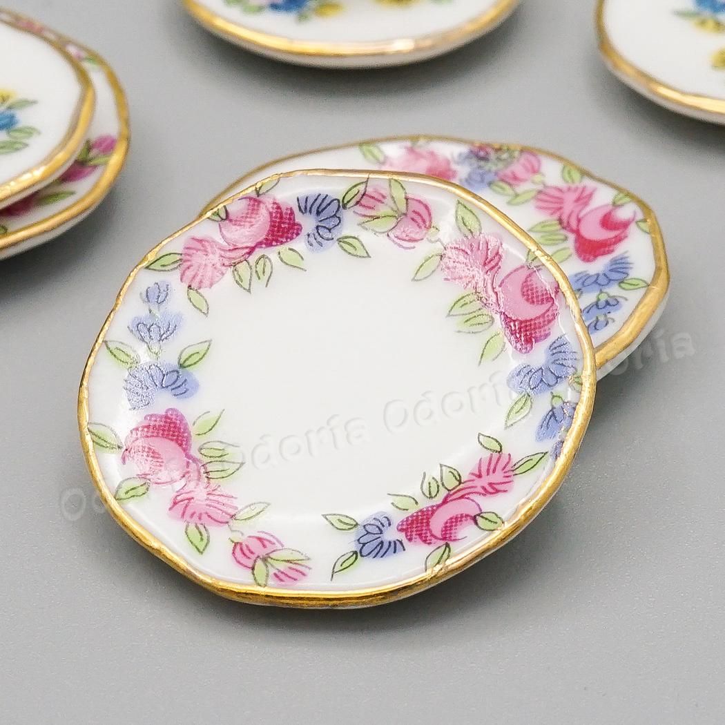 Odoria 1:12 miniatyr 17 stk porselen servise rosa rose dukkehus kjøkkenutstyr