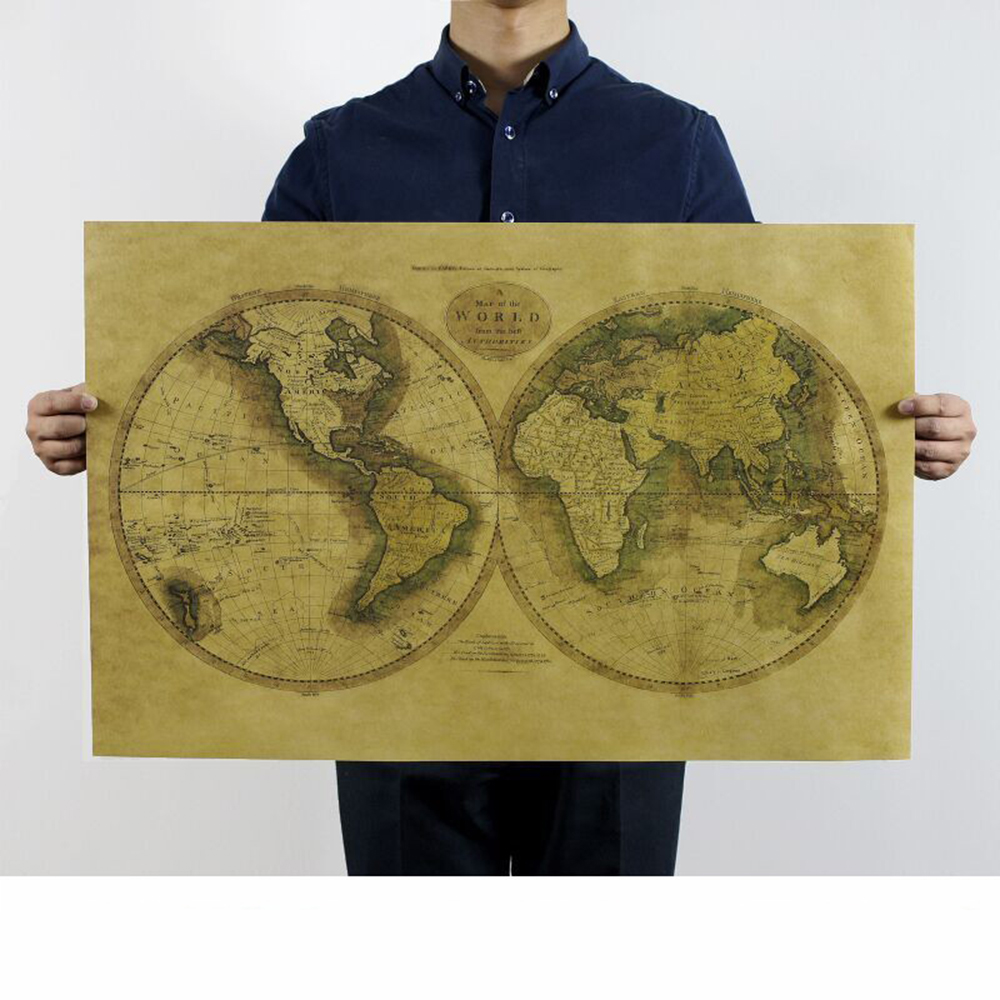 Retro Kraft Paper World Map Office Living Room Bed... – Grandado