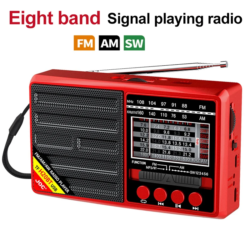 Bärbar radio fm/am/sw fullbandsmottagare uppladdningsbar radio tf/usb musikspelare med lcd-skärm led-ficklampa
