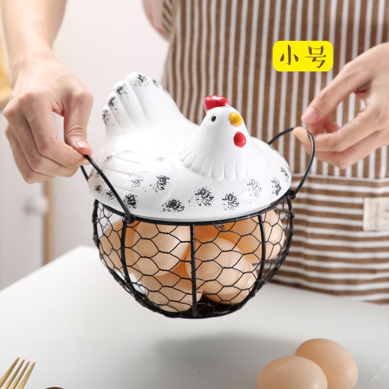 Ceramic Egg Holder Organizer Storage Basket Egg Basket Fruit Container Ceramic Hen Orament Decorative Kitchen Basket Egg Storage