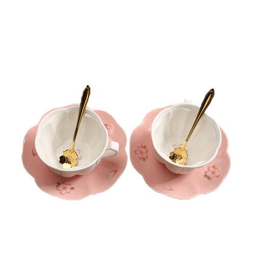 Ensemble de tasse à café rose fleur en porcelaine mignon plateau turc tasse à thé en céramique tasse à thé et soucoupe ensemble de 6 ensembles de café Xicara AC50BD: Style11