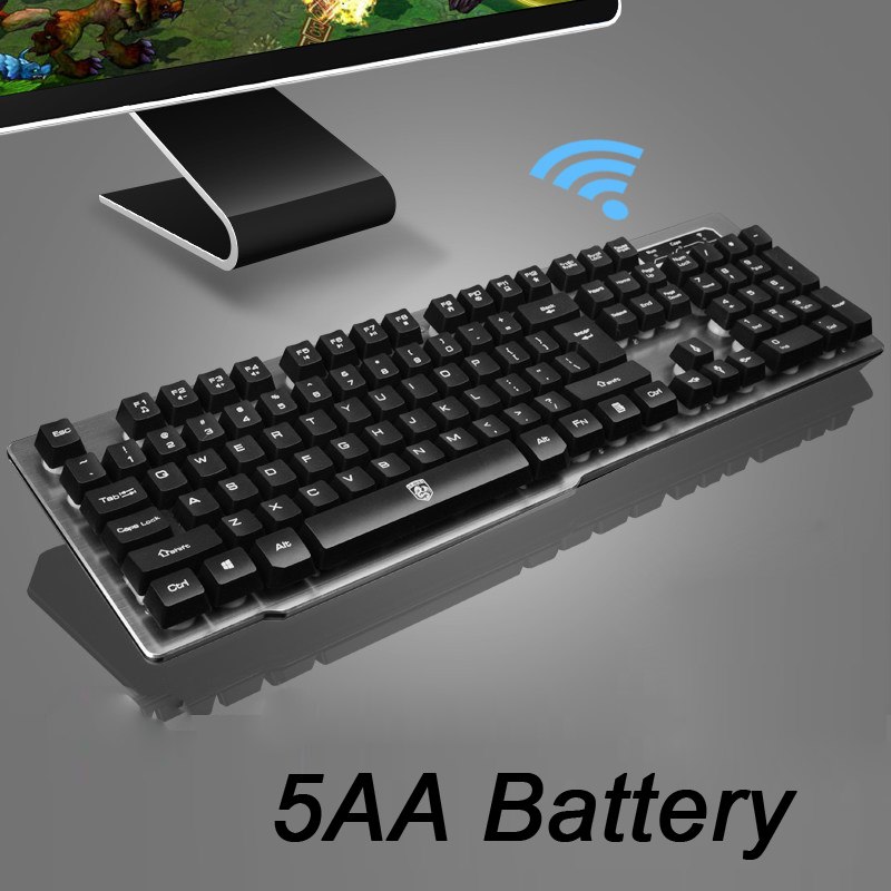 MK500 Wireless Keyboard Rechargeable Backlight Gaming Charging Backlight Wireless Keyboard Alloy Panel Suitable for Desktop: 5AA battery Black