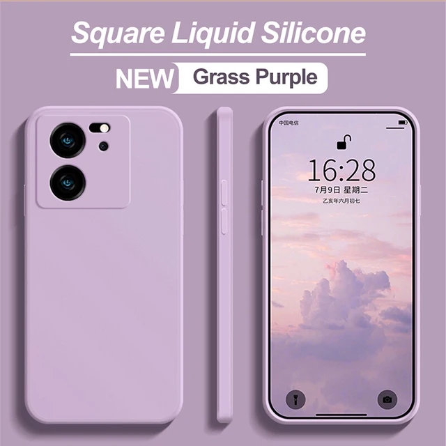 Para xiaomi 13t 13 t pro caso quadrado líquido silicone casos de telefone para xiaomi mi 13t 13 t mi13 mi13t xiaomi13t pro capa traseira macia: Denim / Rosa roxo