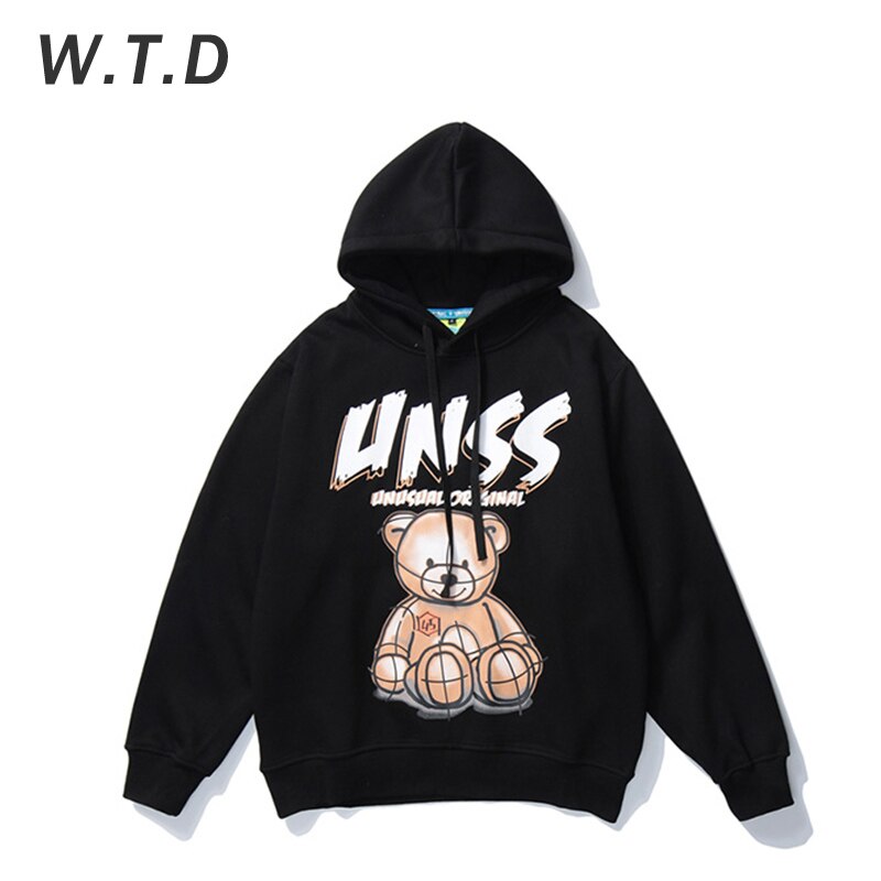 WTD nueva sudadera para hombres Streetwear oso impreso Hip Hop estilo Casual hombres/mujeres Hoodie estándar sudadera de gran tamaño hombres sudaderas