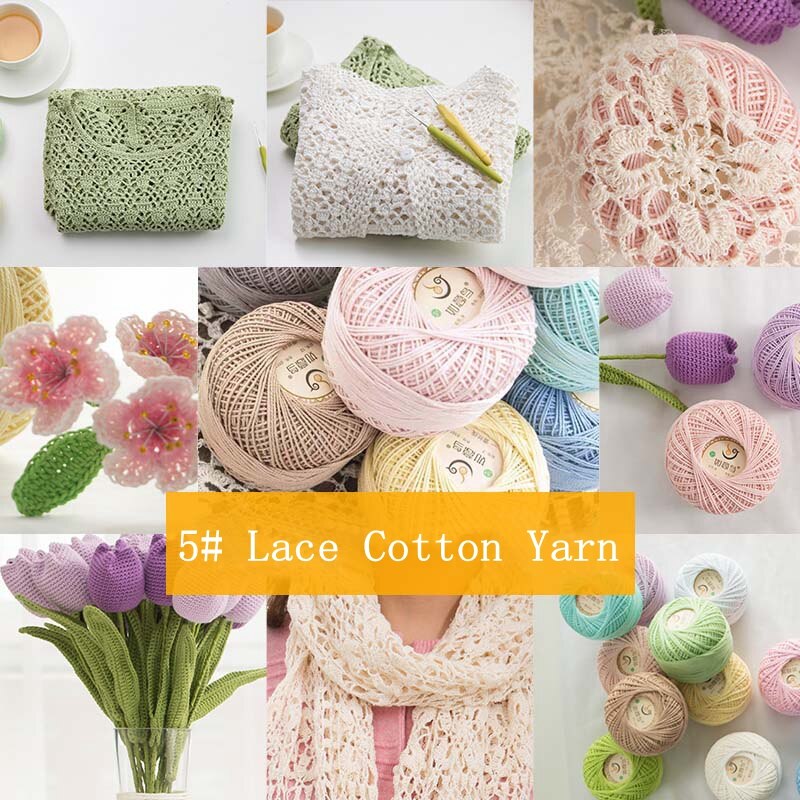 50g/ball 5# Lace Yarn 3 ply 100% Cotton for Hand Knitting Crochet Thin Thread for DIY Pillow Lace Supplies Soft