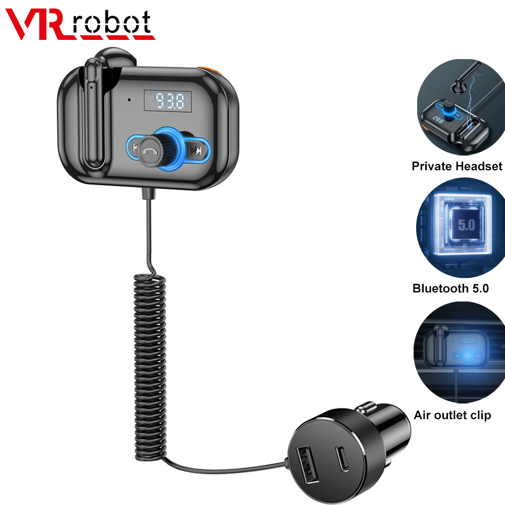 VR robot Bluetooth 5.0 MP3 Player Car FM Transmitter with Headset Wireless Handsfree Car Kit Audio Play PD Fast Charger