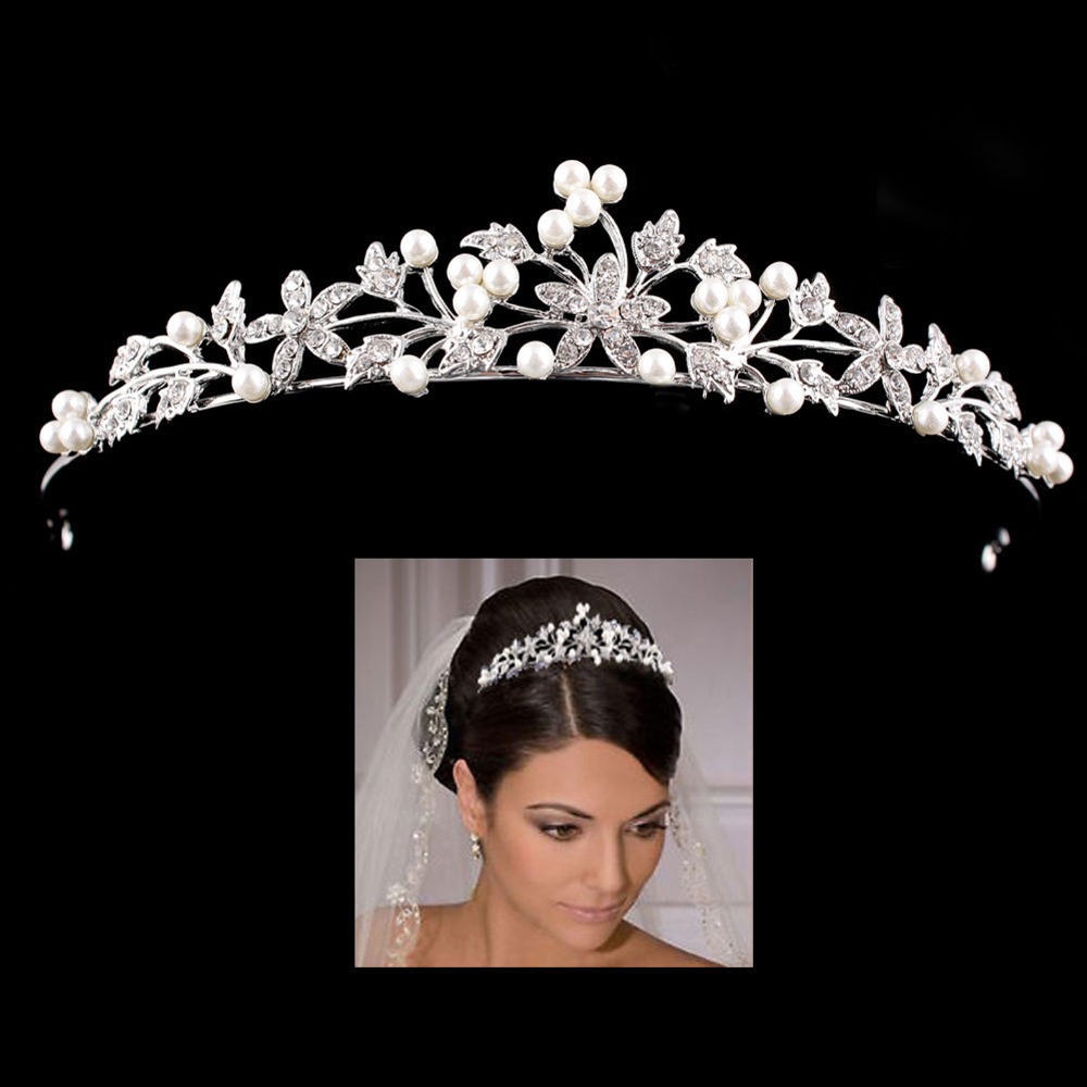 4 disegno di Perle Da Sposa Tiara Corone Per La Cerimonia Nuziale Della Sposa Dei Capelli Delle Donne Ornamenti Decorazioni Testa Monili Dei Capelli del Rhinestone Accessori