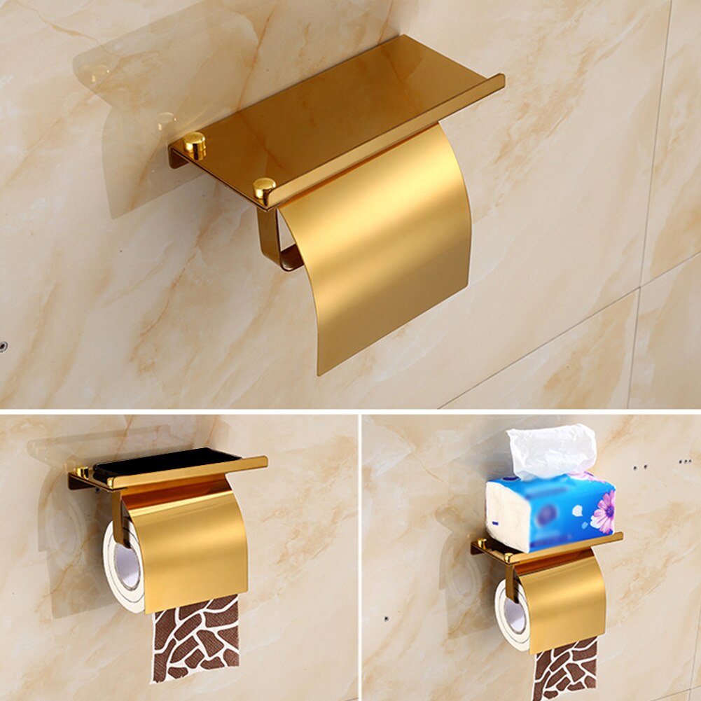 Rustfrit stål toiletpapirholderholder universal multifunktionel mobiltelefon vægmonteret med hyldevæsker støvtæt rulle