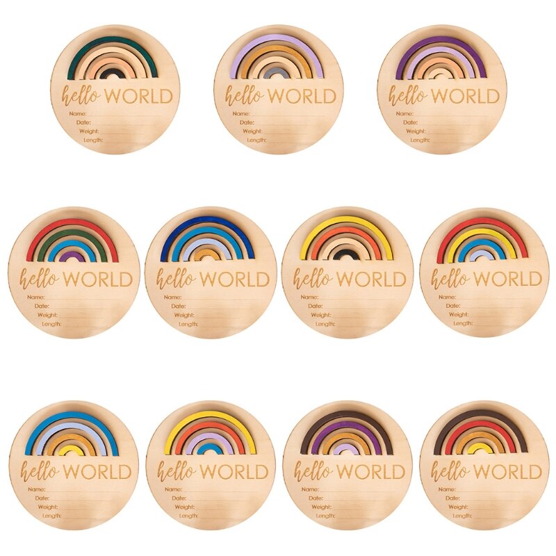 Wooden Rainbow Milestone Cards Growth Commemorate Baby Birth Monthly Recording Card Newborn Infants Shower