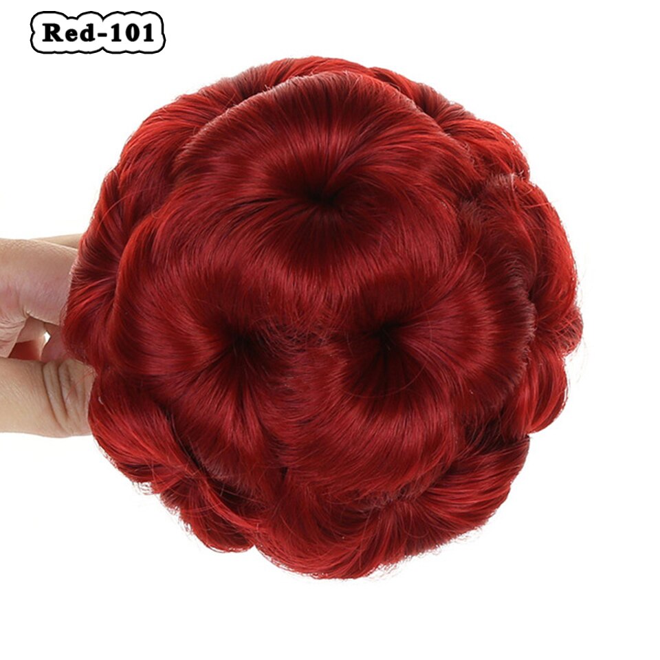 AILIADE 9 Colors Flower Style Synthetic Curly Hair Bun Donut Chignon Clip In Hairpiece Extensions Black Brown Golden Red: 101