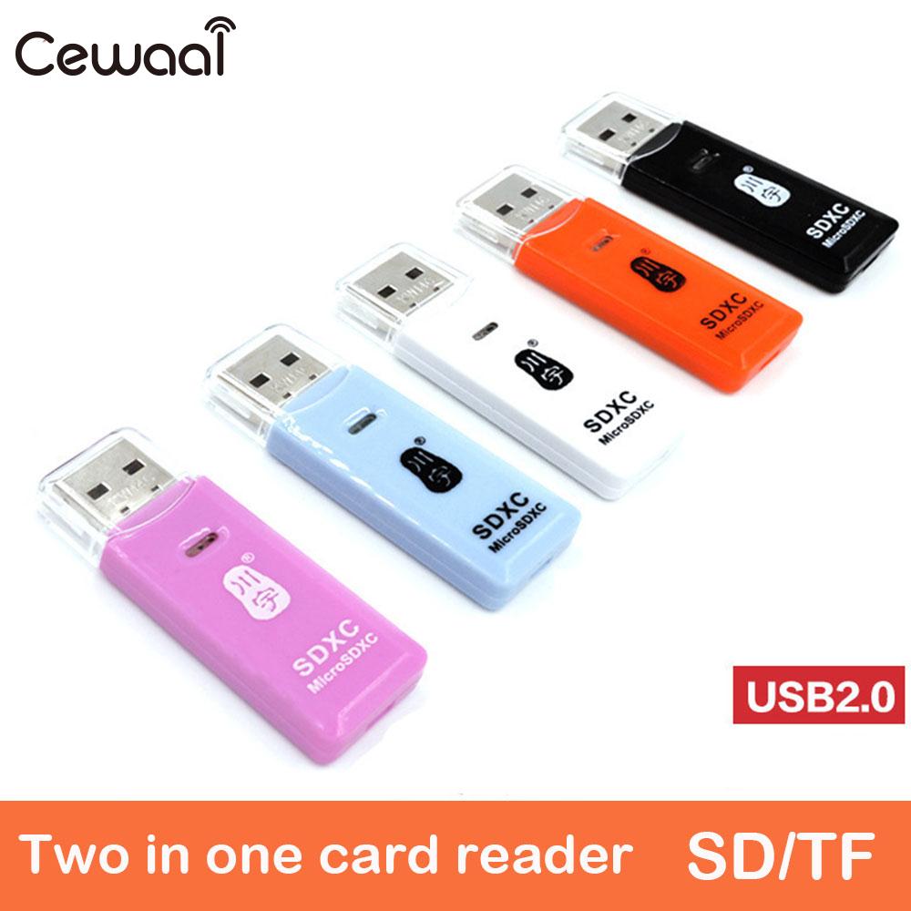 USB 2.0 Memory Card Reader 2 in 1 TF Card Reader Laptop Desktop SD Card Reader