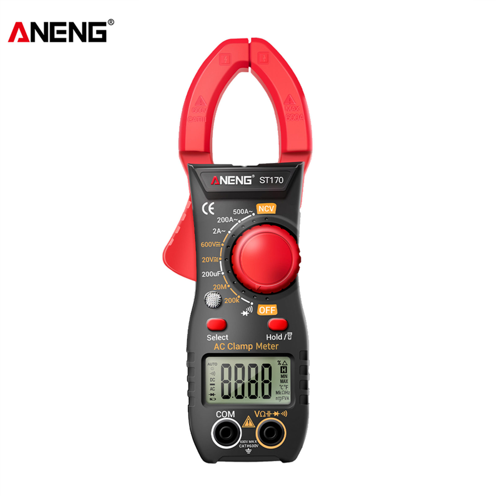 ANENG ST170 Smart Clamp Meter 1999 Counts Auto-ranging Digital Multimeter LCD Screen AC DC Voltage AC Current Tester: Black and Red