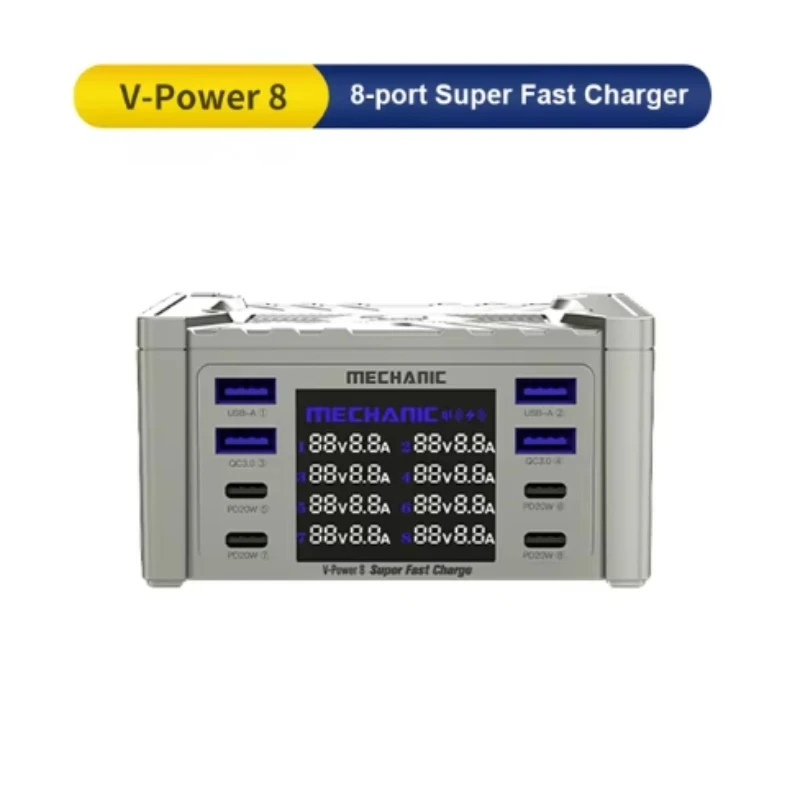 MECHANIC V-Power 8 8S 8pro Super Fast Charger USB Multi Port Charger Digital Display Phone Pad Watch Quick Charging: indigo / 23mm