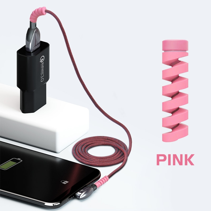 FONKEN 4 stks/partij USB Kabel Protector Winder Twisted Oplaadkabel Beschermhoes Lente Twine Oortelefoon Kabel Cover Mouw Saver