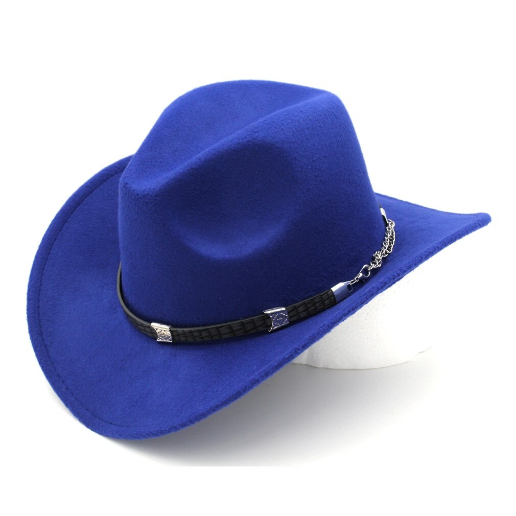 Munng retro kowbojka jeździecki kapelusz kobiety mężczyźni zachodni kapelusz kowbojski czapka z szerokim rondem mieszanka wełny: Niebieski