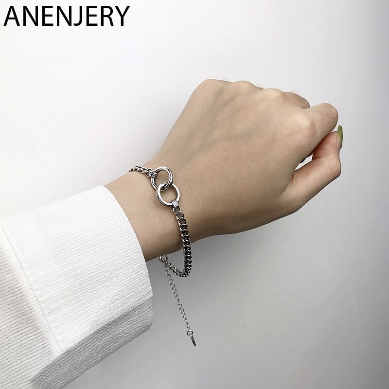 Anenjary, novedad de verano, pulsera de doble círculo a la , cadena gruesa hecha a mano, pulsera de pareja para hombres y mujeres, S-B413 de joyería de Hip Hop