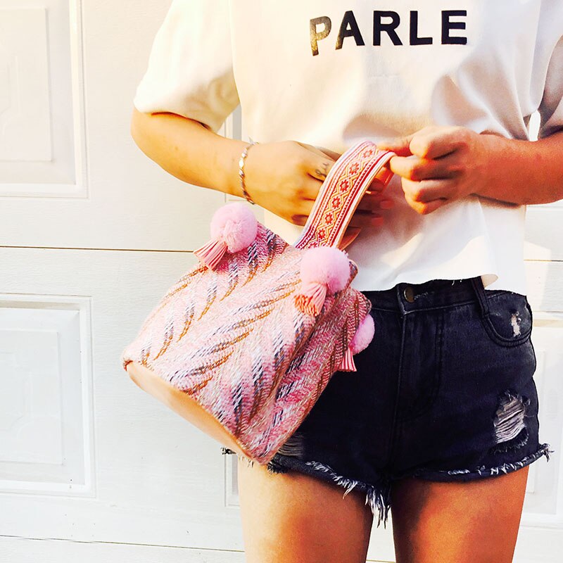 WOONAM – sac à main en Tweed multicolore pour femmes, Mini sac seau à la , pur fait à la main, WB477