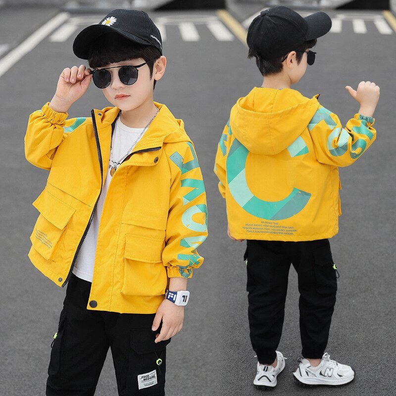 Kids Jongens Letters Gedrukt Capuchon Lente/Herfst Grote Maagd Tuniek 4-12 Jaar Oud