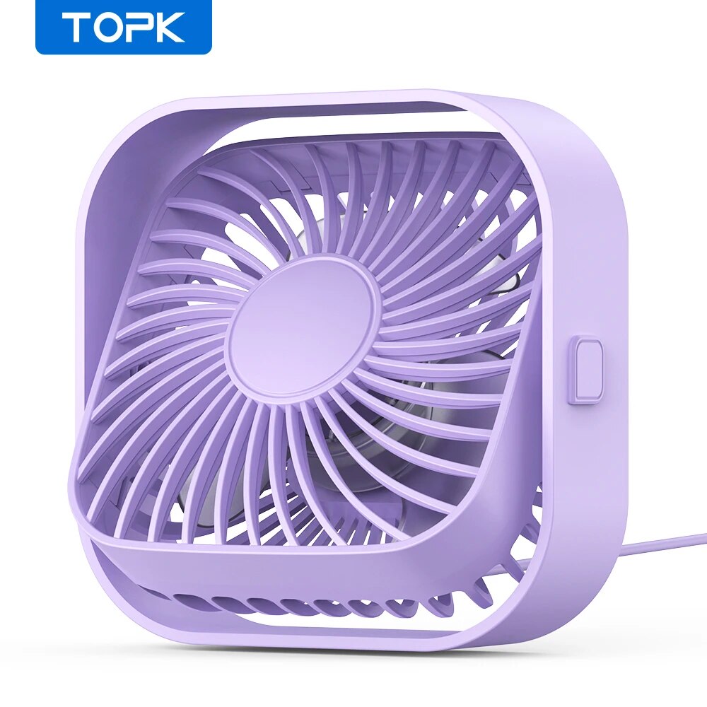 TOPK-miniventilador portátil USB, ventilador de mesa eléctrico Personal de escritorio, ventiladores de pie para habitación, viento de 3 velocidades, giratorio de 360 ° para acampar: YELLOW