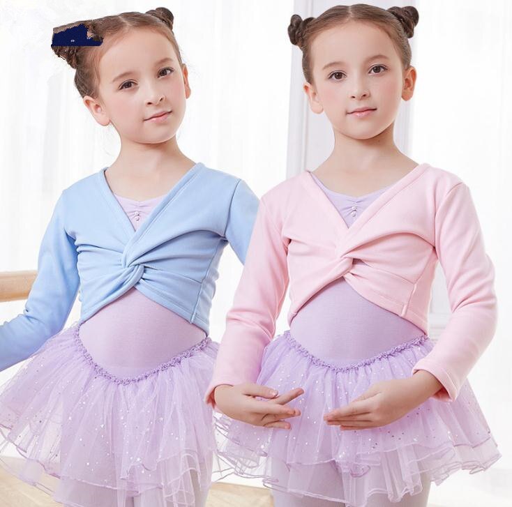 Tyttöjen klassinen paksu baletti pitkähihainen kääre toppi lasten tanssi ballerina edessä twist fleece lämmin vaate pinkki sininen