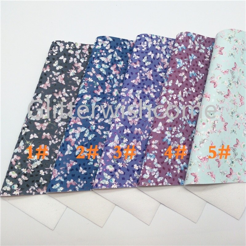 Glitterwishcome 21X29CM A4 Size Vinyl Voor Bogen Gedrukt Vlinder Lederen Fabirc Faux Lederen Lakens Voor Bows, GM3028A
