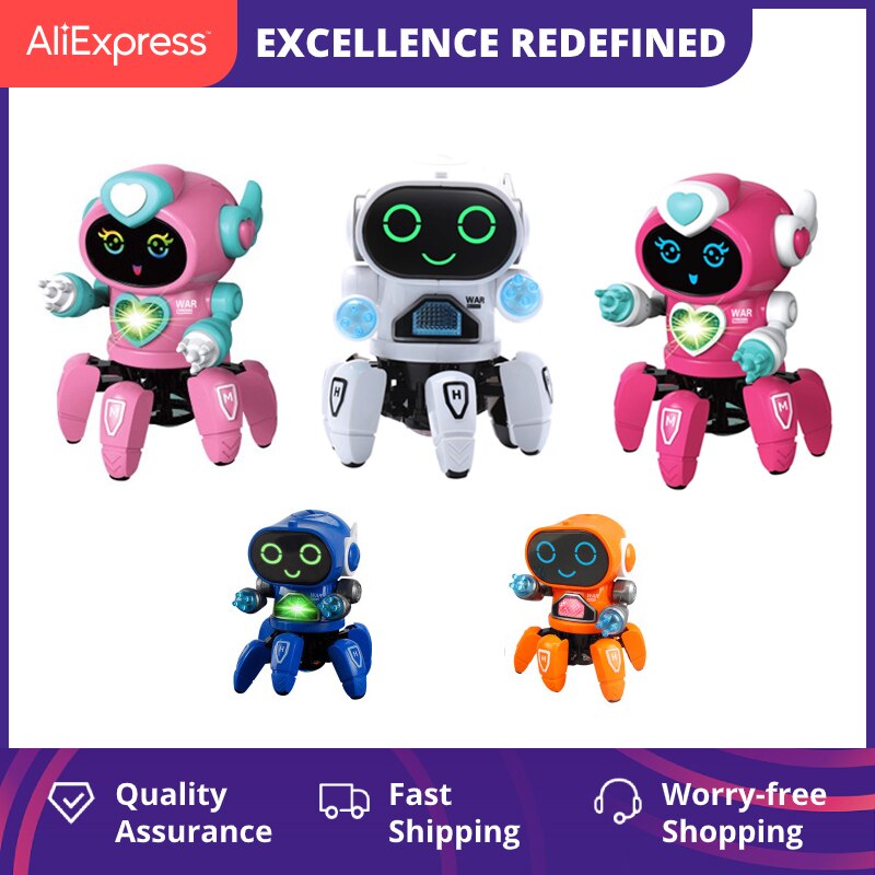 Robot de baile inteligente para niños, juguete electrónico de baile de seis garras, incluye música LED, de cumpleaños