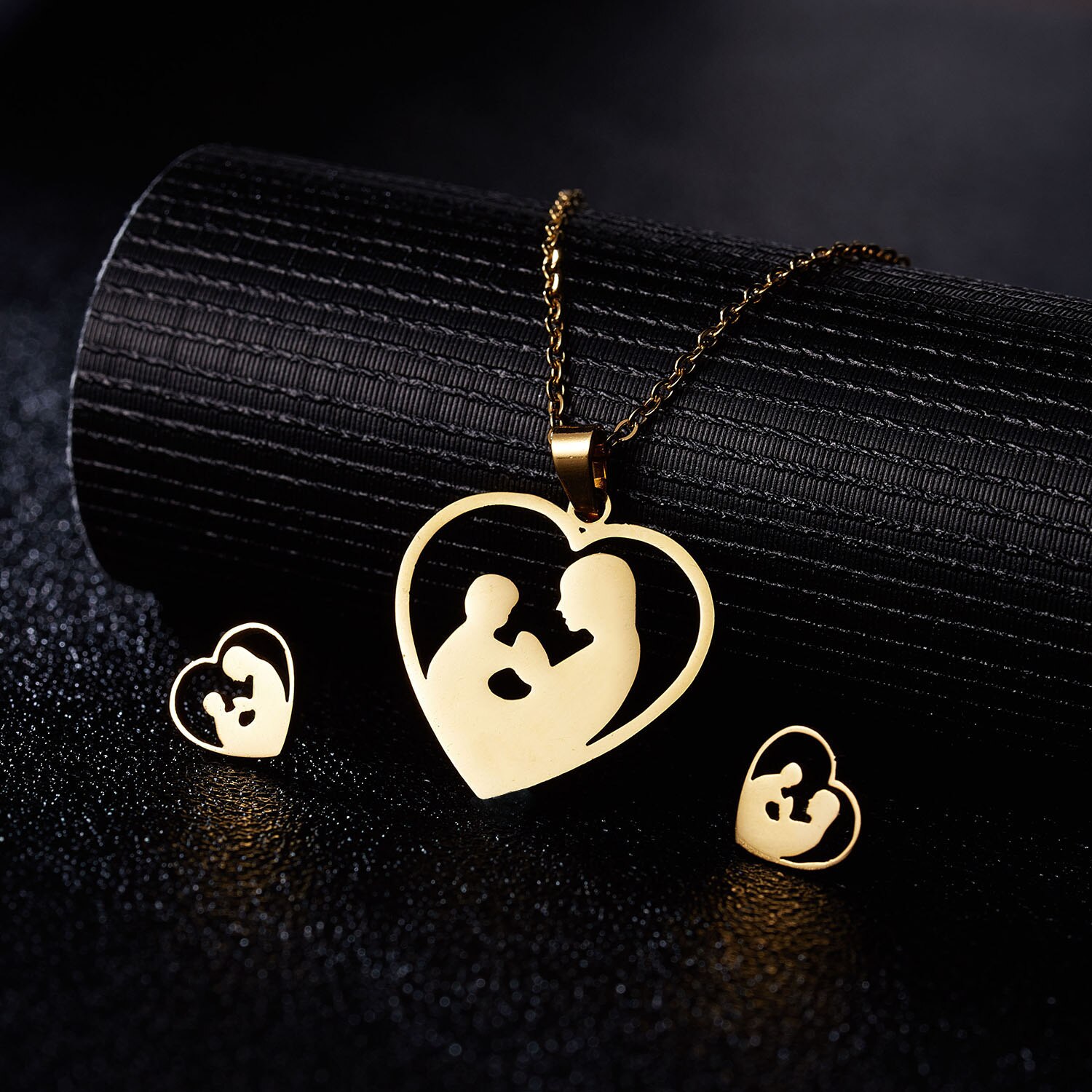 Rinhoo-Conjunto de joyería para el día de la madre, colgante de acero inoxidable con forma de corazón, rosa, flor, collar, pendientes, de Acción de Gracias para mamá: 6
