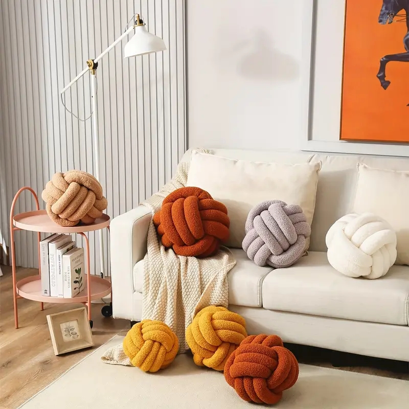 Oreiller de boule nouée indéformable, oreiller en peluche, tissé à la main, respectueux de l'environnement, décoration de la maison, lancer dans le dos