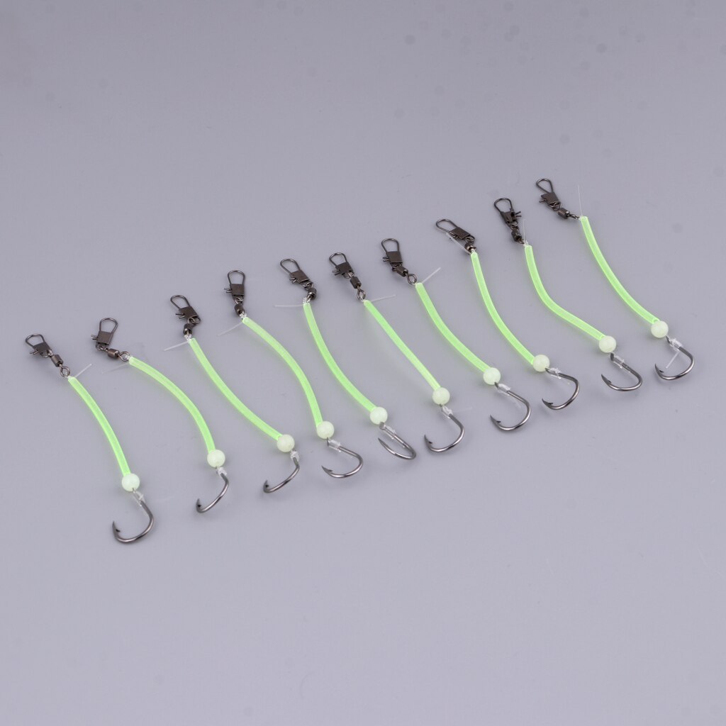 10pcs Sea Fishing Rigs Carp Rigs with Luminous Tube Barbed Hook for Bass Trout Walleye Red Fish