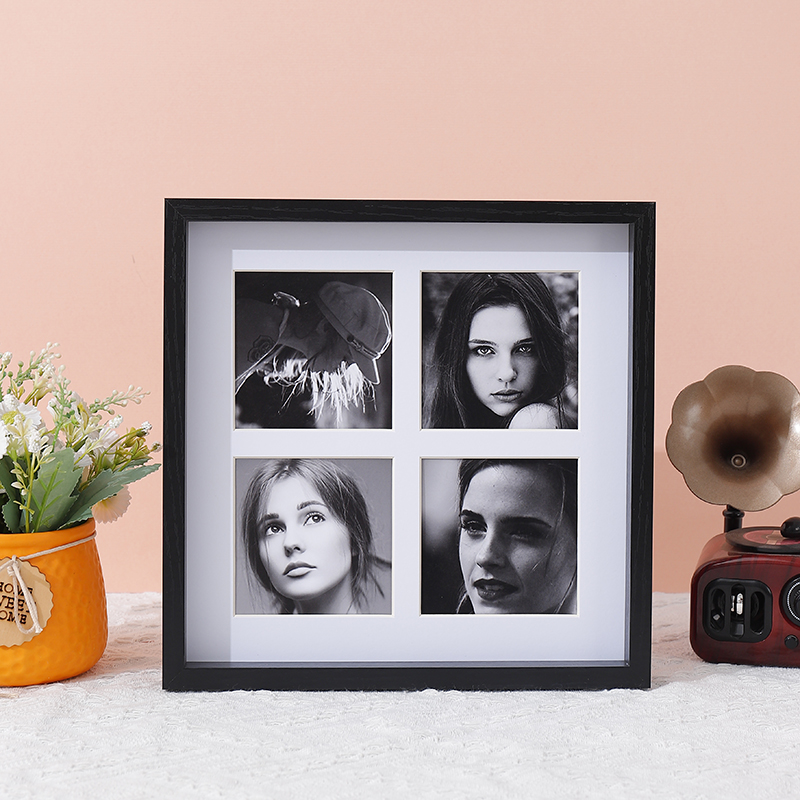 Collage de marcos de fotos de madera con 4 aberturas adecuadas para decoración de pared y mesa, 1 pieza: Negro
