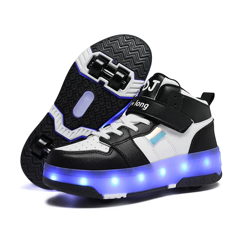 Roller Skates with Lights 4 Wheels Removable Wheels Shoes Men and Women High Top Breathable Sports Shoes Teenagers: Blue / 3.5