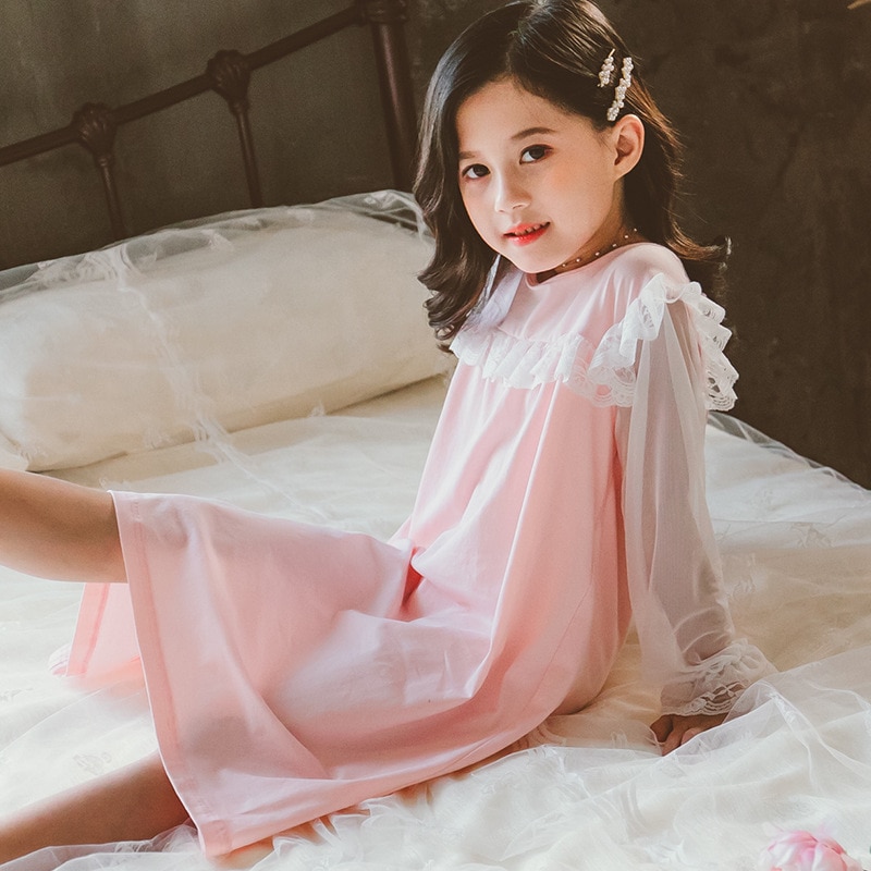 Kids Girls Nightgown Nightdress England Style Sleepwear Long Sleeves Homewear Girls' Princess Nightgowns Spring Clothes