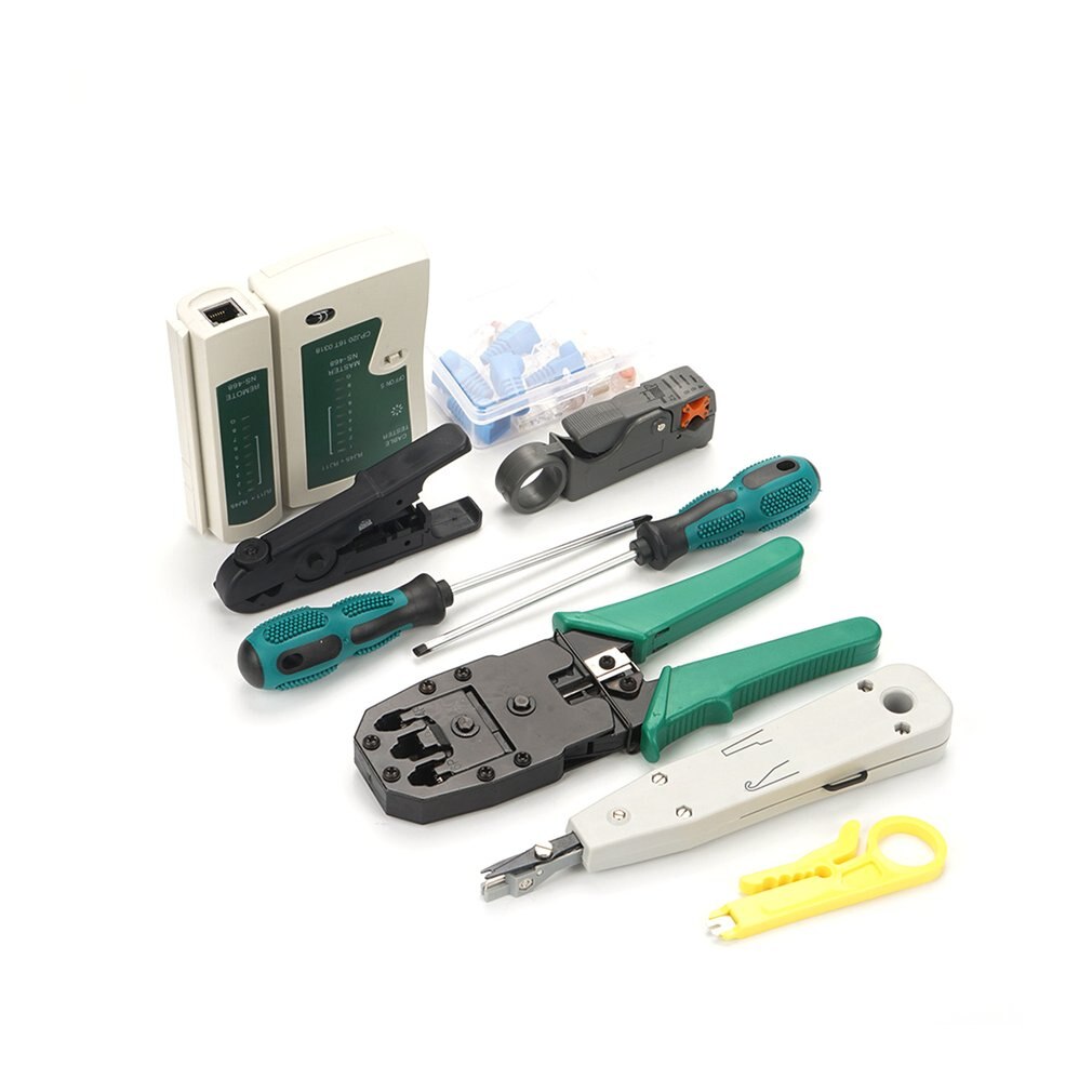 14 pcs/set Portable LAN Network Repair Tool Kit Utp Cable Tester & Plier Crimper Network Cable Clamp Stripping Crimping Pliers