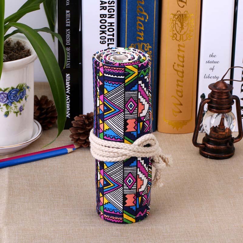 36/48/72 /12 Holes Canvas Wrap Roll Up Pencil Bag Pen Case Holder Storage Pouch Writing Supplies Boy Girl art Pencil Box