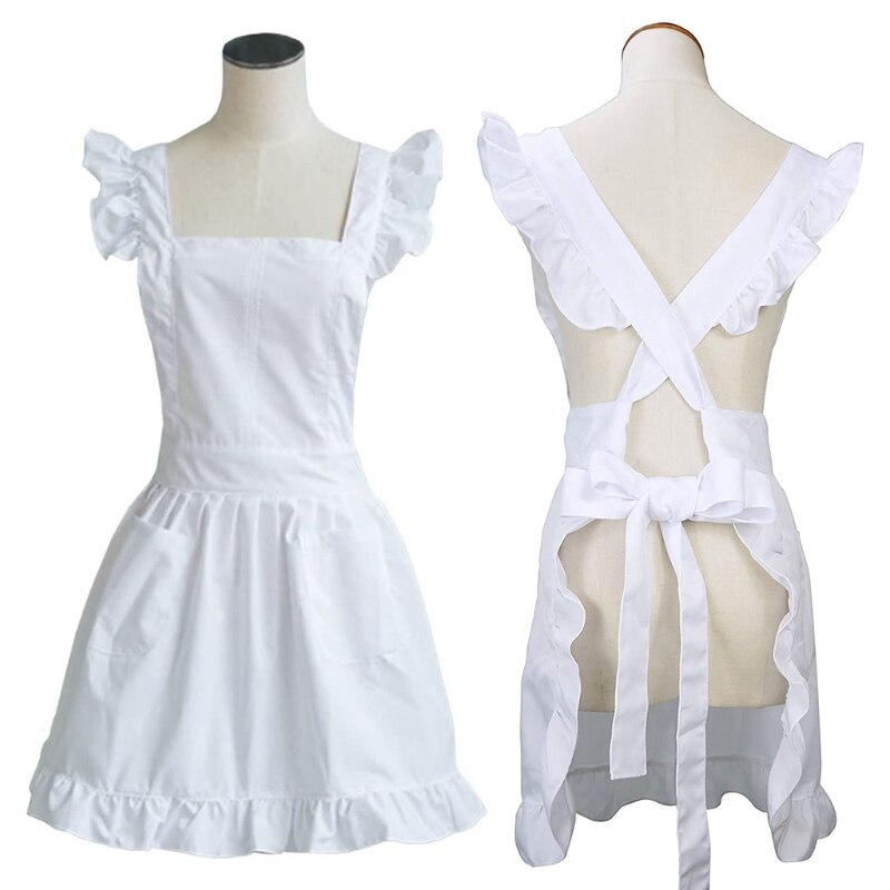 Frauen Mädchen Rüschen Umriss retro Weiß Schürze Einstellbar Viktorianischen Lätzchen Dienstmädchen Cosplay Küche Kuchen Backen Kochen Reinigung K0AB
