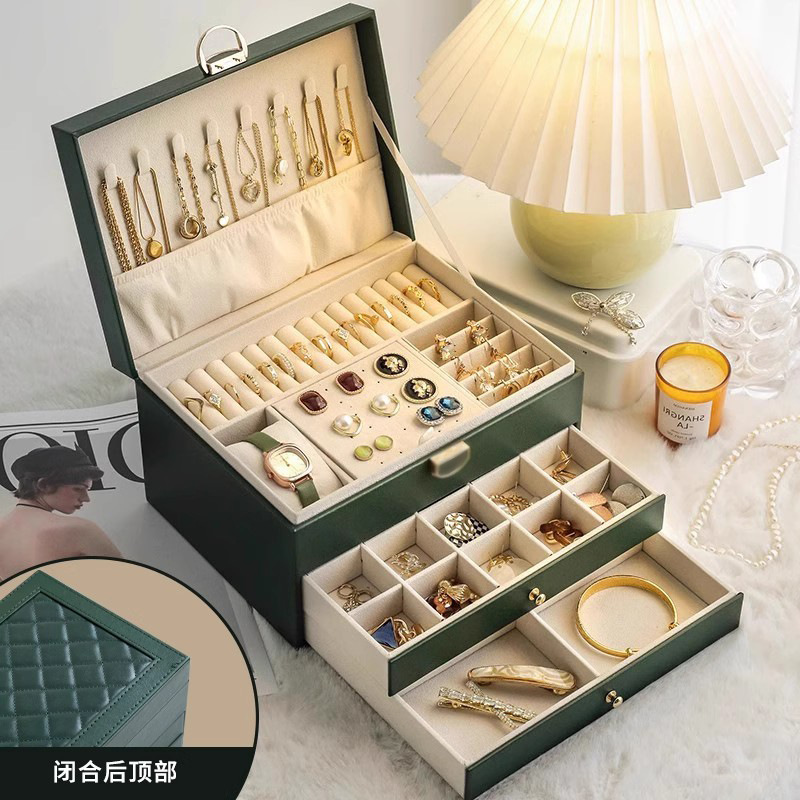 Caja de almacenamiento de joyas, pendientes de collar exquisitos de alta gama, joyero de oro, joyero multicapa de gran capacidad