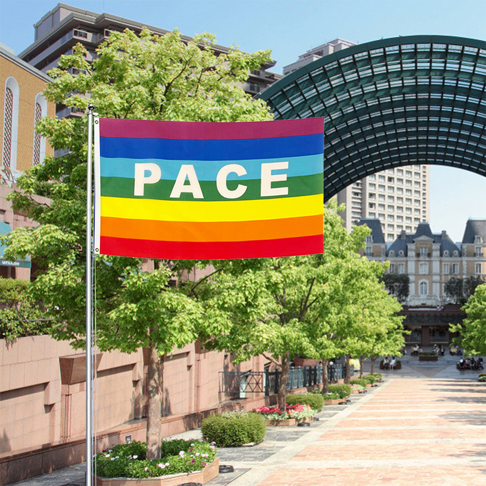 Steag colorat al păcii steag pacifist din poliester 90 x 145 cm steag steag pentru pace pentru grădină balcon în aer liber pentru a promova pacea