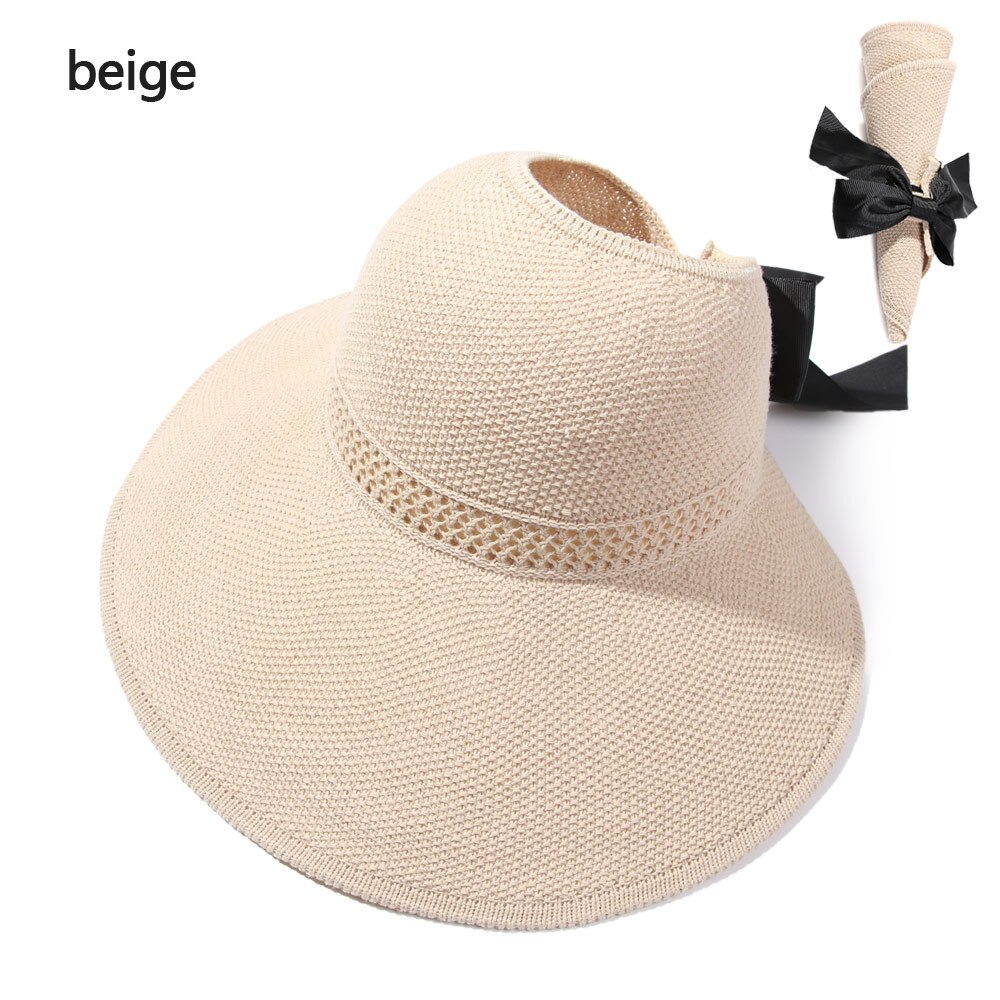 Cappello da spiaggia pieghevole portatile 2021 nuovo cappello da sole a tesa larga Bowknot visiera Casual estiva con cappuccio in paglia per cappello da donna con secchiello: beige(62cm)
