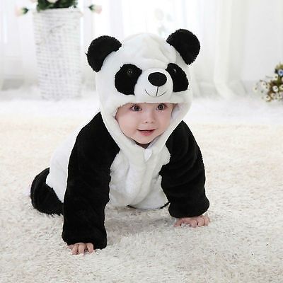 Pudcoco Newborn Baby Boys Girls Panda One Piece Long Sleeve Cotton Rompers Clothing Set Long Sleeve O-Neck