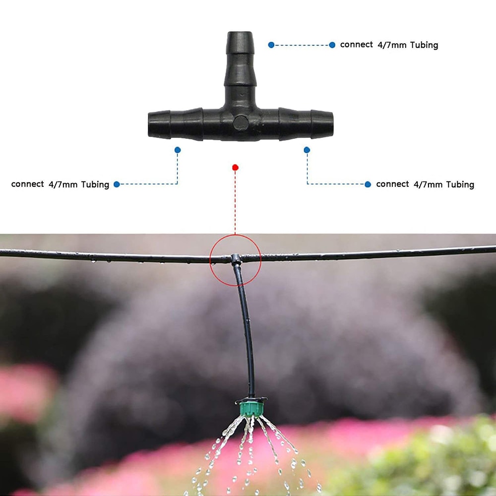 100 Pcs Tuin Water Tee Connector Voor 4/7 Mm 1/4 ''Tuinslang Water Tubing Barb Slangfitting drip Irrigatie Adapter Koppeling