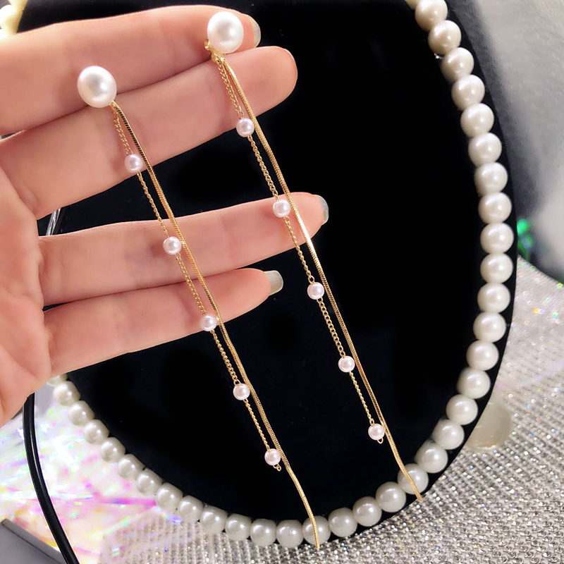 Trendy oorbellen voor dames met imitatieparels, lange oorbellen met witte ronde parels, trouwoorbellen met hanger, koreaanse sieraden oorbellen