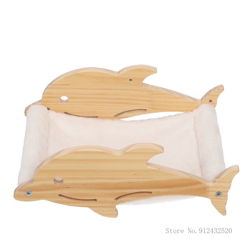 Solid wood cat climbing frame wall-mounted cat litter cat springboard plus velvet cat hammock cat toy whale graphic cat hammock