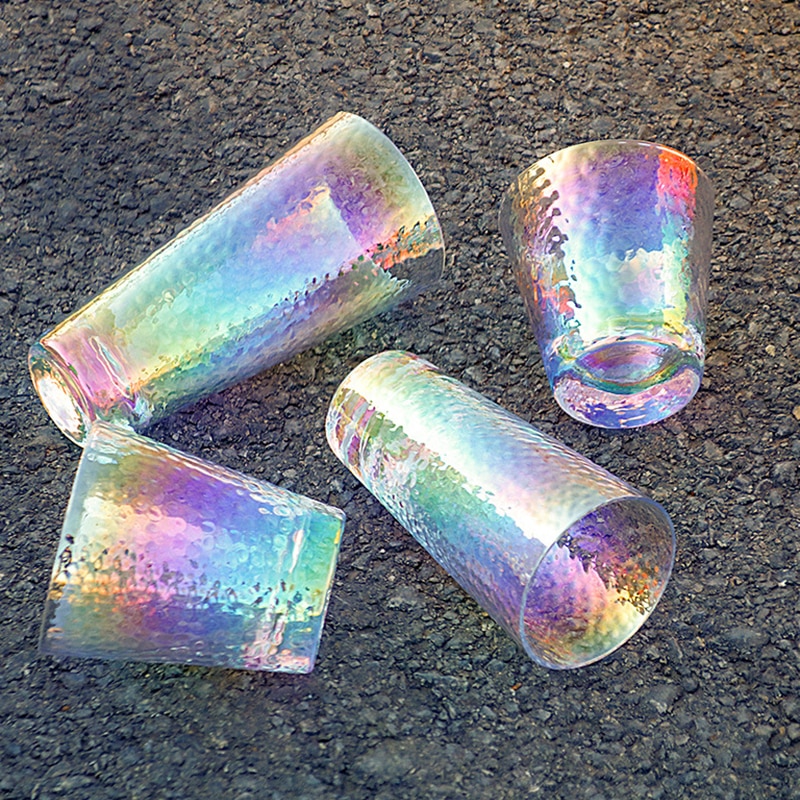 Luxury Lead-free Rainbow hammer Glass Cup Breakfast Milk Tea mug Coffee Juice Wine Cup Crystal Transparent Glass mugs