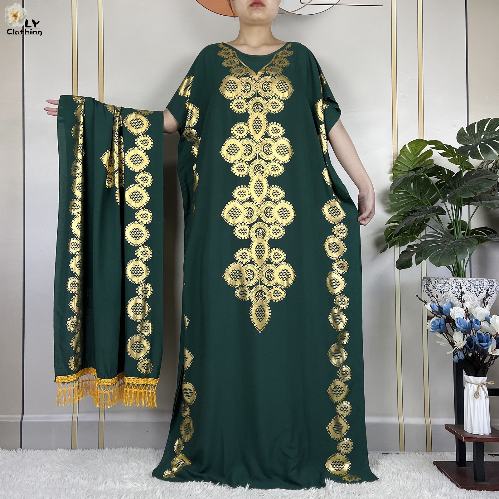 Stijl Afrikaanse Abaya Zomer Korte Mouw Losse Jurk Katoenen Moslim Maxi Femme Jurk Met Grote Sjaal Dubai Islam Casual Gewaad: Bruin